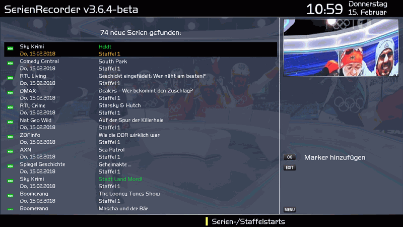 Screenshot für Serienstarts