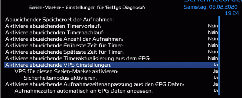 Screenshot für die Einstellungen im VTI-Image